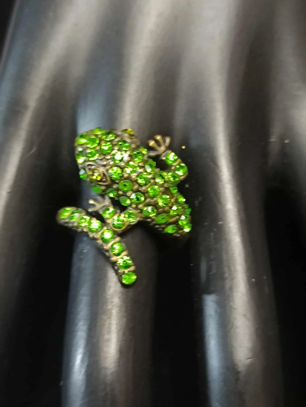 80’s Frog Wrap Ring Green Rhinestone Statement Adjustable Ring Sz.8